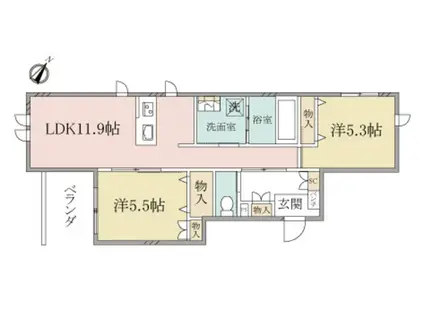 へーベルヴィレッジ市ヶ尾CALME ウエスト(2LDK/3階)の間取り写真