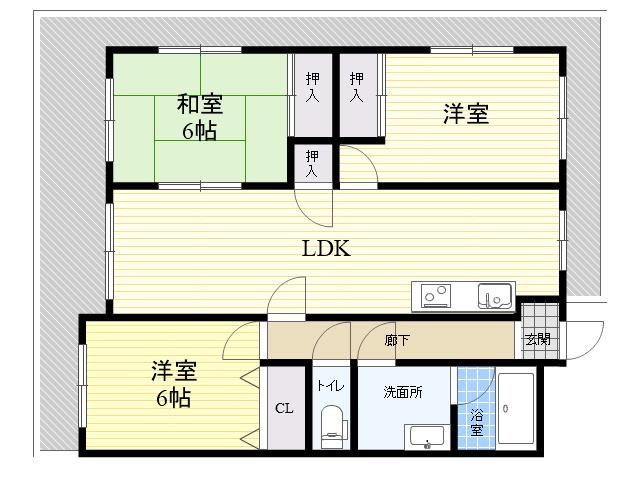 おかたマンション(3LDK/6階)の間取り写真
