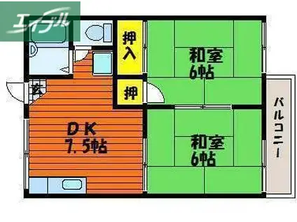 メゾン庭瀬D棟(2DK/2階)の間取り写真