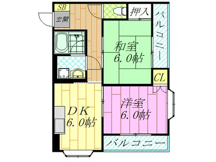 ガーデンコート浦安(2DK/3階)の間取り写真