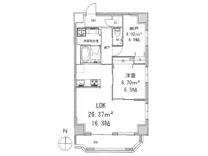 モンテヴェルデ神楽坂弐番館(1SLDK/2階)の間取り写真