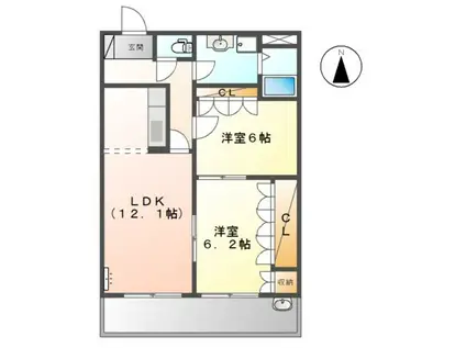 ロイヤルヒルズ上野(2LDK/3階)の間取り写真