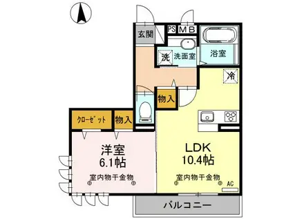 ヴィラグランデII(1LDK/2階)の間取り写真