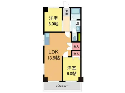 宝塚第三バイオレット(2LDK/5階)の間取り写真