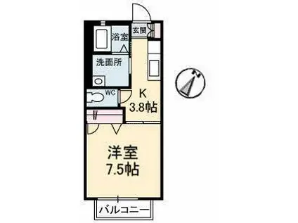 ドミール多治米 A棟(1K/2階)の間取り写真