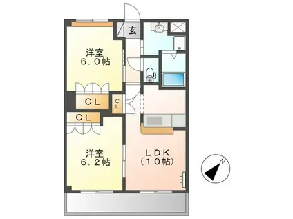 フィールドピアE(2LDK/2階)の間取り写真
