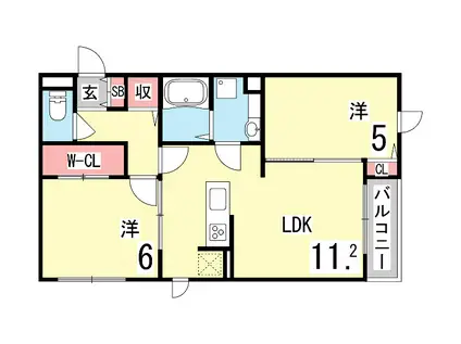 セジュール魚崎(2LDK/1階)の間取り写真