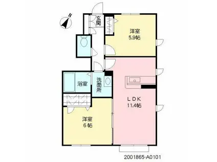 コンパウンド白山(2LDK/1階)の間取り写真