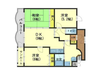 ヴァンベール黒瀬(3DK/3階)の間取り写真