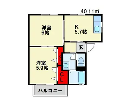 コムハウス壱番館(2K/2階)の間取り写真