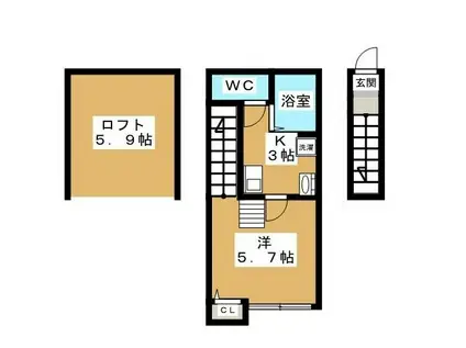 グリーンリーフ国立(1K/2階)の間取り写真