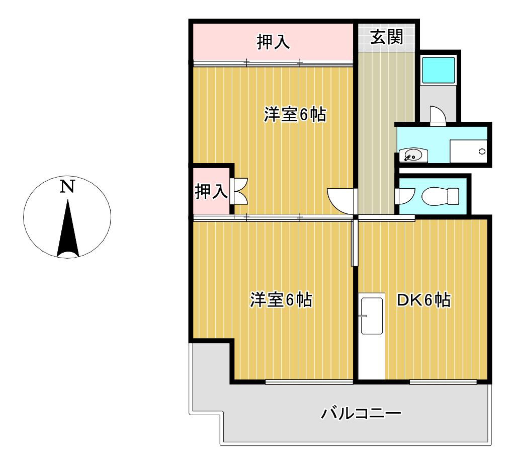 高須グランドハイツ(2DK/4階)の間取り写真
