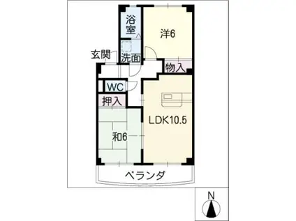 シルクヴェールフジA(2LDK/3階)の間取り写真
