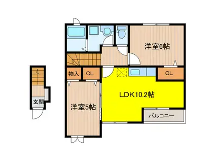 ベルウッド東門(2LDK/2階)の間取り写真