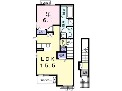 カレントレジデンス B(1LDK/2階)の間取り写真