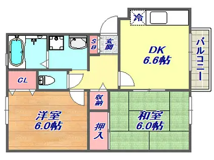 パセオ六甲(2DK/2階)の間取り写真