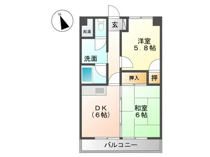 かね村ハイツ(2DK/1階)の間取り写真