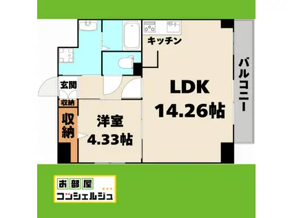 ウルフィエスタ徳川(1LDK/4階)の間取り写真