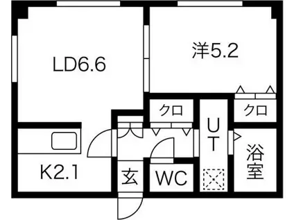 クレアトゥール麻生(1LDK/2階)の間取り写真