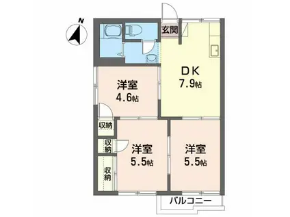 ラフォーレ若葉(3DK/2階)の間取り写真