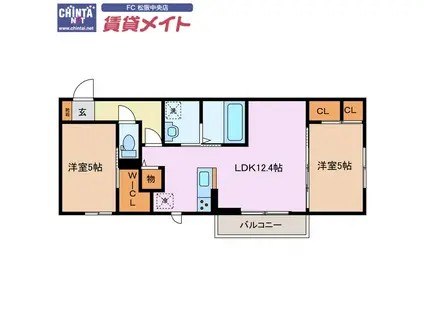 ディーシャンブル大黒田(2LDK/2階)の間取り写真