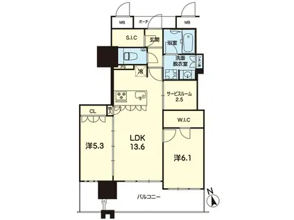 MJR熊本ゲートタワー 1902号(2LDK/19階)の間取り写真