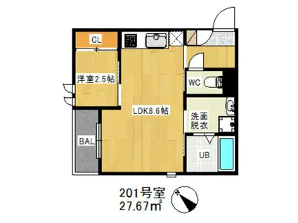 R-SMART FREA吉塚(1LDK/2階)の間取り写真