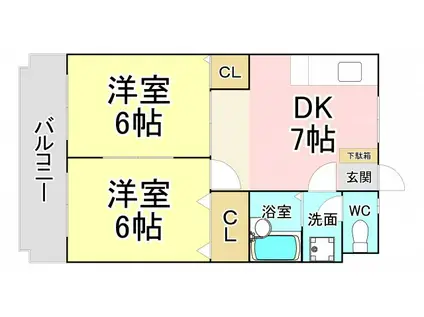 シャトレ若葉(2DK/5階)の間取り写真