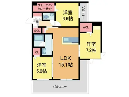 シャーメゾンガーデンズ芦屋翠ヶ丘(3LDK/3階)の間取り写真