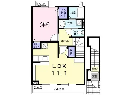 ジャスティス(1LDK/2階)の間取り写真