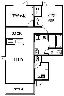 ALBIO III(2LDK/1階)の間取り写真