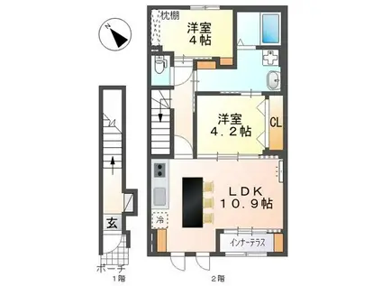 バートリア宮内(2LDK/2階)の間取り写真