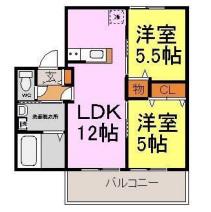 カーサエルソレ―ユ(2LDK/1階)の間取り写真