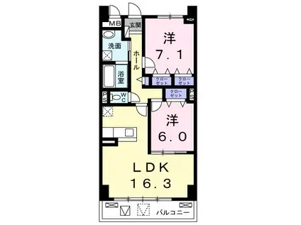 ムーンヒルズ大阪(2LDK/6階)の間取り写真