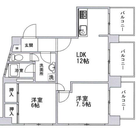 川元ビル(2LDK/3階)の間取り写真