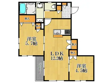 CHRYSANTHEME(2LDK/3階)の間取り写真