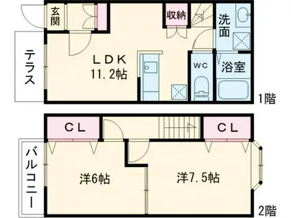 PALM HILLS(2LDK/1階)の間取り写真