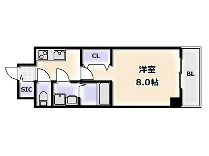 MELDIA CREST TAPP NAMBA ウエスト(1K/14階)の間取り写真