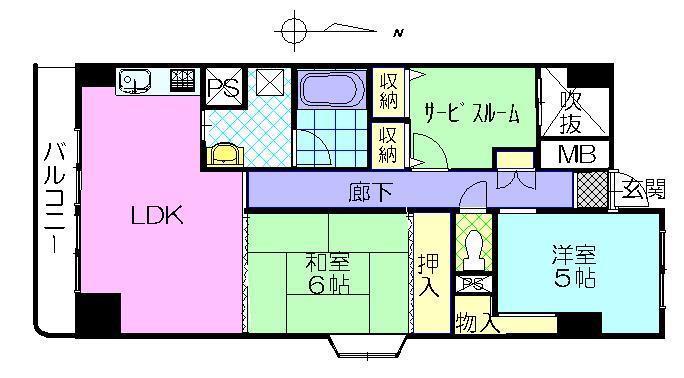 ロワイヤルユウ中通(2SLDK/7階)の間取り写真