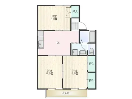 北条グリーンヒルズ C棟(3DK/2階)の間取り写真