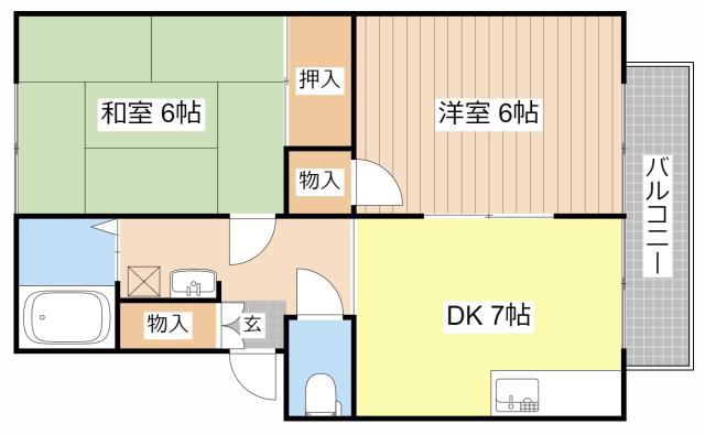 ハイツ東江(2DK/2階)の間取り写真