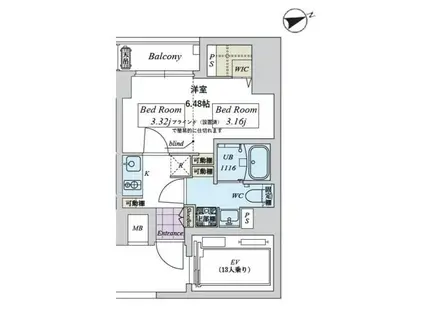 クリアル日本橋浜町(1K/2階)の間取り写真