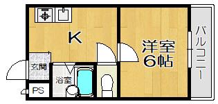 クレメント園田(1DK/1階)の間取り写真