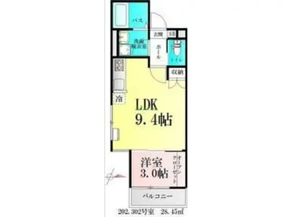 BAU宮町I(1LDK/3階)の間取り写真