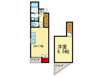 アルカス二条(1DK/2階)の間取り写真