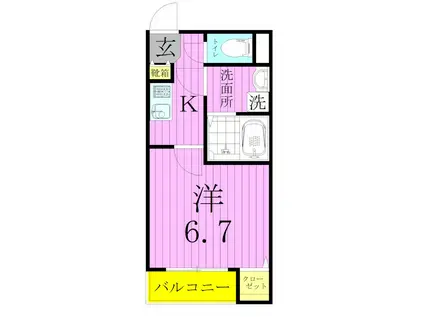 クイーンズコート2(1K/2階)の間取り写真