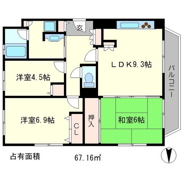 メゾン洛北(3LDK/5階)の間取り写真