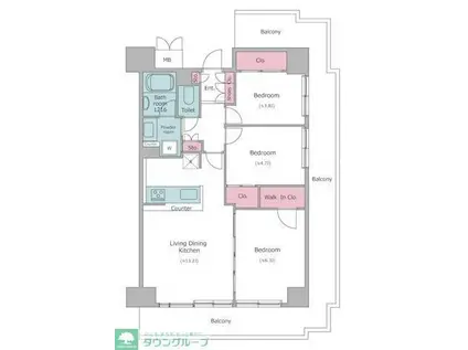 レジディア芝浦(3LDK/12階)の間取り写真