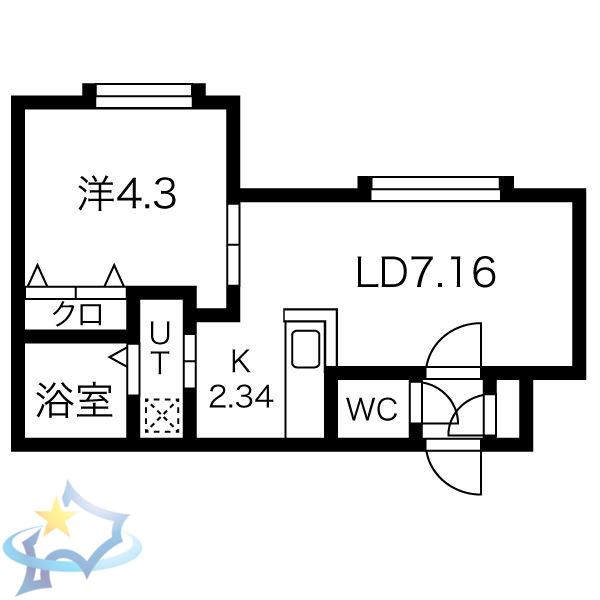 LUXE山鼻(1LDK/4階)の間取り写真