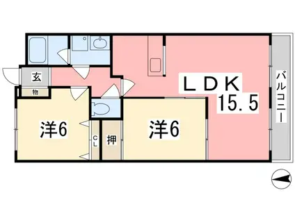 サンヒルズ岡田(2LDK/2階)の間取り写真